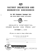 1961 Studebaker Accessories Price List