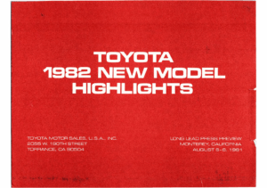 1982 Toyota Truck New Model Highlights